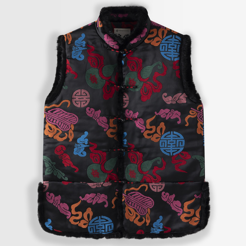 玄笙中国风夹棉加厚水貂领棉马甲