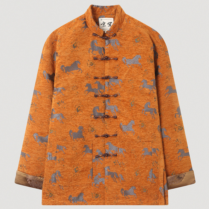 中国风秋冬季新中式唐装男装复古民族风马纹立领盘扣丝绒上衣男,男装,唐装,淘宝优惠券,粉丝福利购,淘宝优惠卷