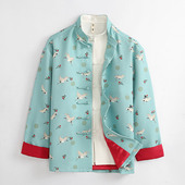 复古时尚 春季 上衣男 仙鹤印花外套男士 宽松中式 中国风男装 潮牌唐装