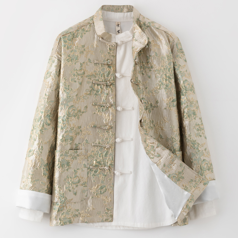 春季唐装男中国风男装复古中式改良长袖立领外套花朵提花上衣男