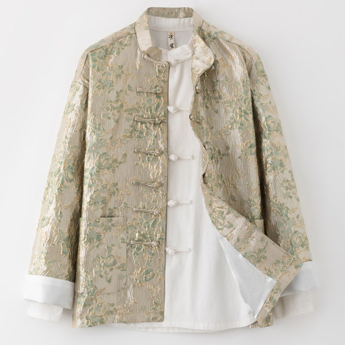 春季唐装男中国风男装复古中式改良长袖立领外套花朵提花上衣男