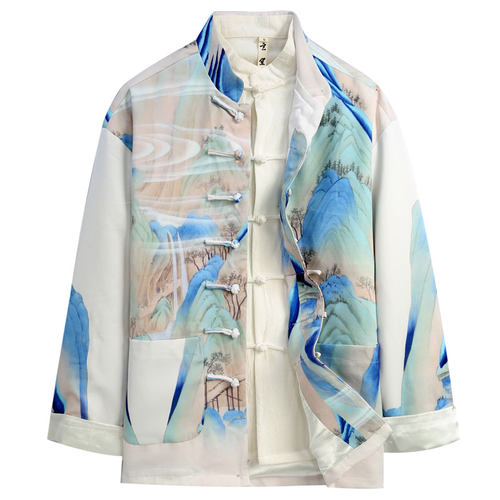 玄笙唐装外套男手工盘扣印花外套