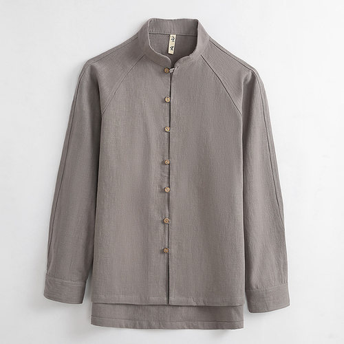 玄笙唐装男亚麻衬衫春秋季苎麻