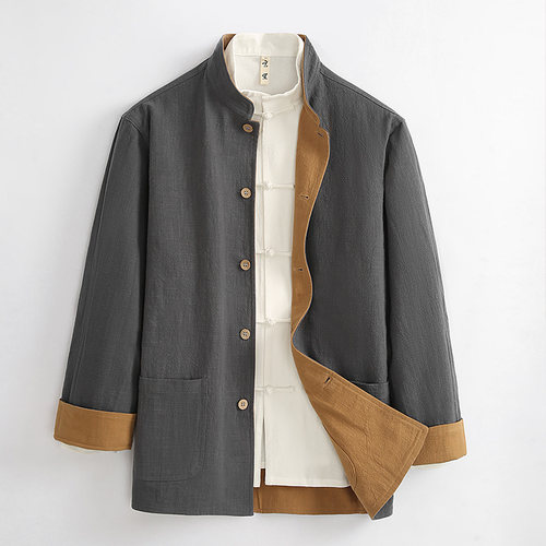 秋季亚麻改良汉服双面穿中山装
