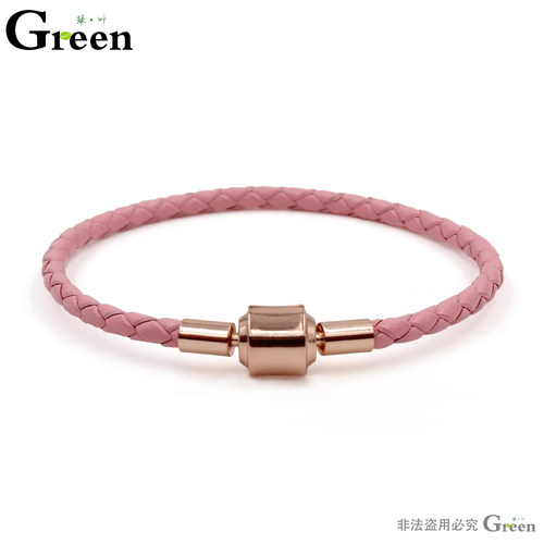 (玫瑰金色)可穿3D硬金黄金饰品转运珠皮绳手链男女情侣款简约手绳 - 封面