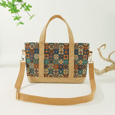 厦门复古花砖软木面手提斜挎两用包大容量通勤休闲特色文创好物