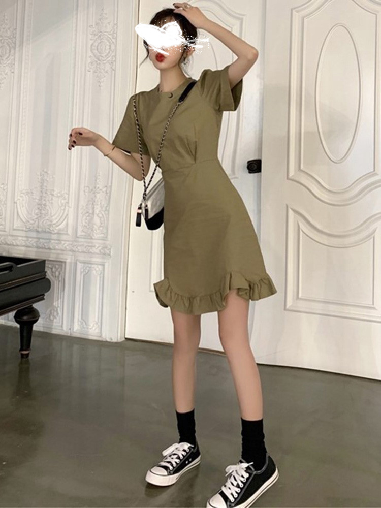 신상 반팔 슬림 스커트 교활한 도라지 곰팡이 프렌치 스타일의 날씬한 기질 가볍고 세련된 스타일의 허리 원피스