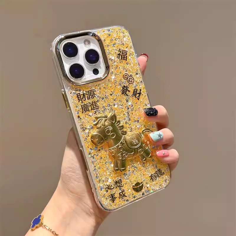 适用于iPhone 17 Air 新年发财壳  苹果16 15滴胶金箔保护壳14 Plus 保护13 12 Pro Max高级感防摔手机壳批发