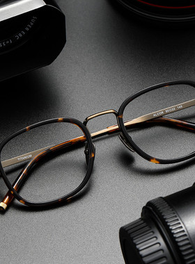 个性纯钛浮雕板材眼镜架增同款永ALCOR复古玳瑁方框配高度防蓝光