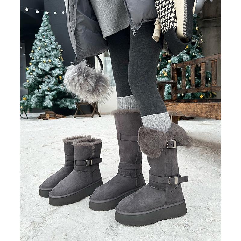 不二橘 灰色厚底雪地靴女2025冬季新款两穿加绒加厚东北雪地棉鞋