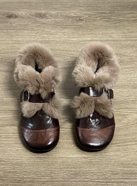 Dannyfrey复古英伦风加绒乐福鞋女皮带扣毛毛豆豆鞋学院风小皮鞋