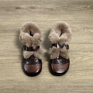 学院风小皮鞋 Dannyfrey复古英伦风加绒乐福鞋 女皮带扣毛毛豆豆鞋