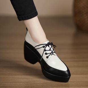 防水台高跟小皮鞋 2025秋季 女小个子厚底不累脚坡跟鞋 深口单鞋 新款