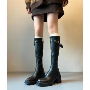 SIXWOO 高跟瘦腿长靴圆头百搭显瘦骑士靴不过膝小鸟腿腿围32厘米