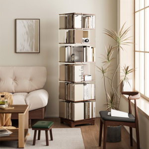 旋转书架落地置物架家用儿童亚克力书柜实木可移动简易书本收纳架