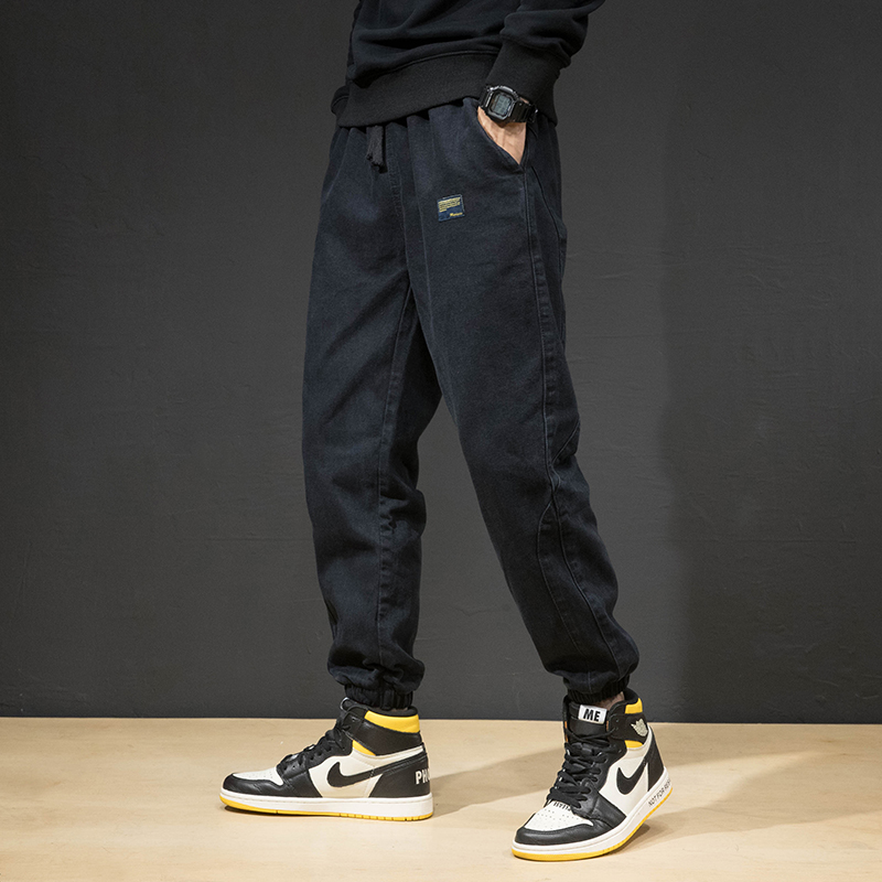 秋冬男士牛仔裤宽松加肥加大码胖子休闲加绒长裤潮牌aj束脚哈伦裤
