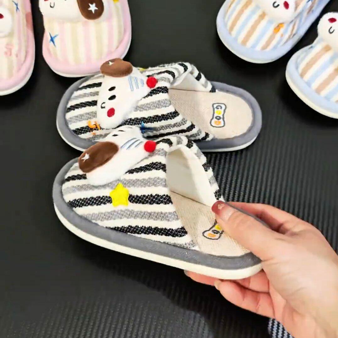 拖鞋儿童儿童拖鞋恐龙亚麻家用室内中小童软底春秋棉麻新款爆款