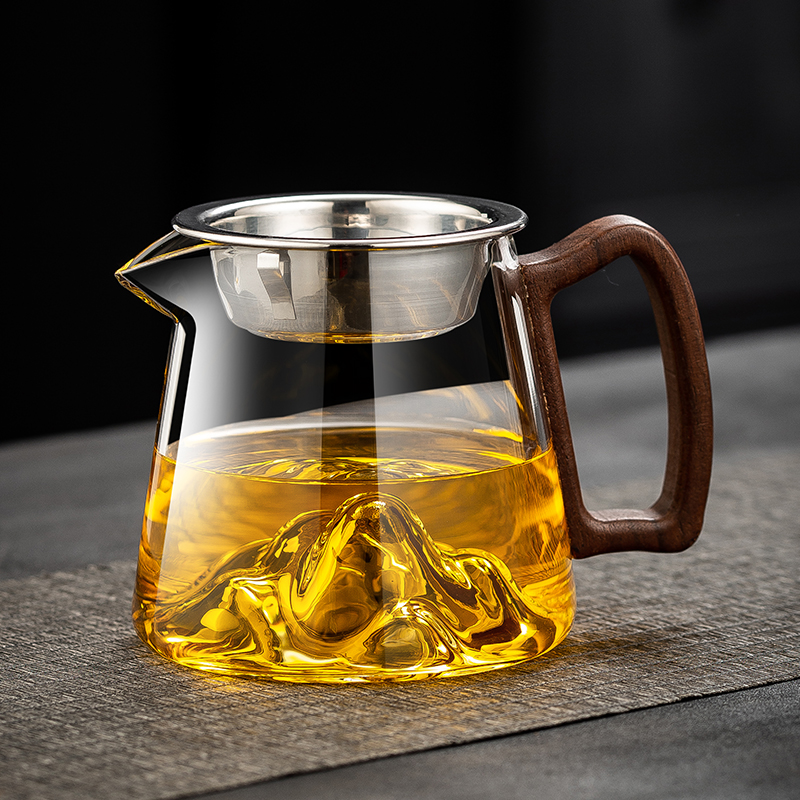 木把玻璃公道杯茶漏一体过滤家用分茶器观山高档功夫茶具倒茶杯子