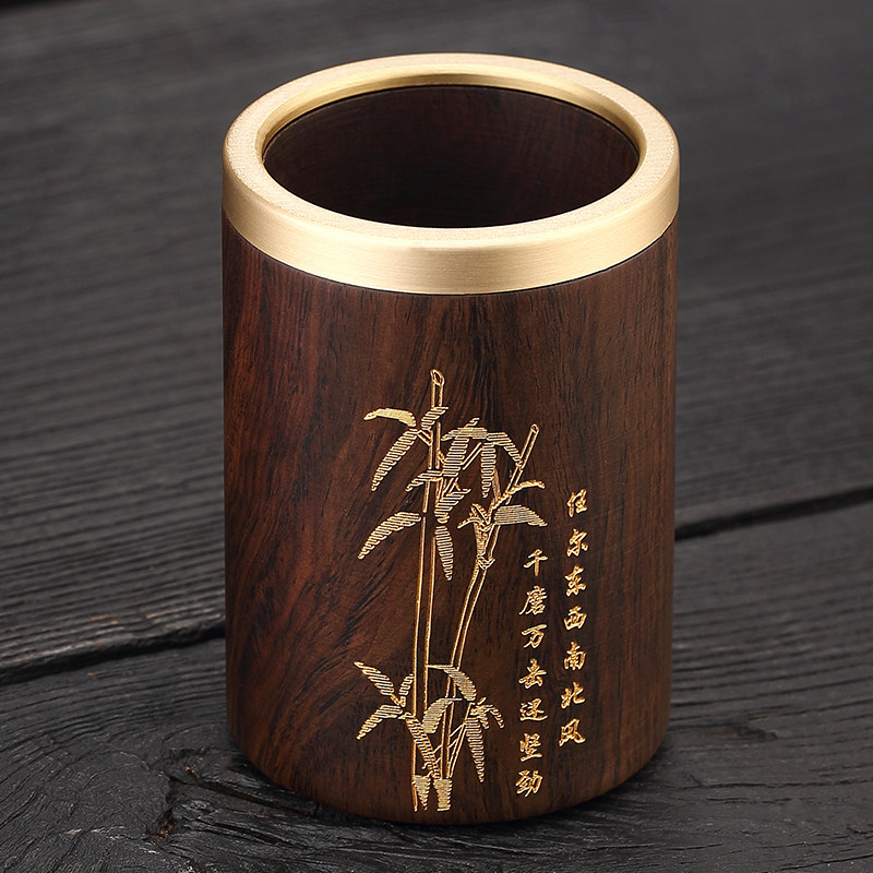 黑檀木茶筒笔筒茶道摆件六君子实木收纳筒收纳盒功夫茶具配件单筒