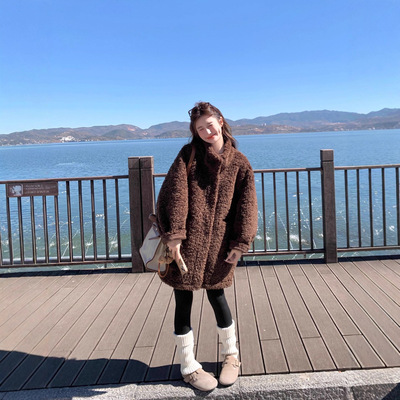 毛毛外套女冬季皮毛一体慵懒风环保皮草保暖立领中长款宽松羊羔毛