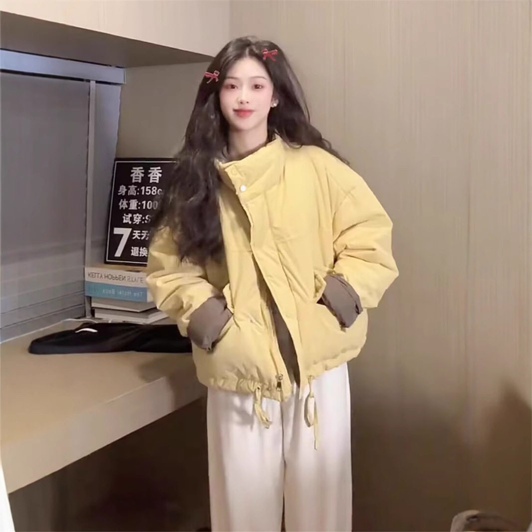 短款拼接羽绒棉服女冬季新款休闲宽松显瘦轻薄面包服外套