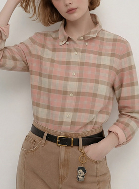 磨毛加厚格子衬衫女长袖2026春装英伦文艺复古休闲上衣格纹衬衣