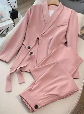 韩系设计感系带网红西装套装两件套女2026春秋新款百搭高级感西服
