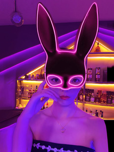 性感发光兔女郎半脸兔子面具酒吧派对气氛道具万圣节成人舞会面罩