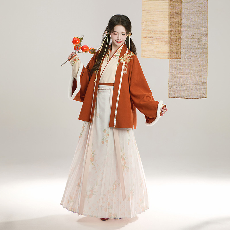 汉尚华莲原创汉服女2024新款好柿可橙刺绣明制混搭改良百迭裙套装,女装/女士精品,汉服半身裙,淘宝优惠券,粉丝福利购,淘宝优惠卷