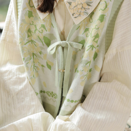 汉尚华莲[金铃]原创汉元素女改良宋裤针织短比甲刺绣领衬衫套装春