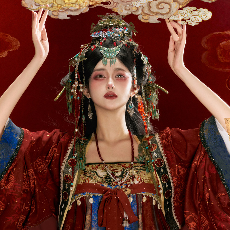 汉尚华莲十八周年店庆款[天葵]法门寺上衣重工绣花织金吊带连衣裙