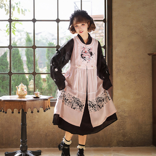 汉元 天丝改良贴里连衣裙圆领长比甲套装 素女春 奶喵莓莓 汉尚华莲