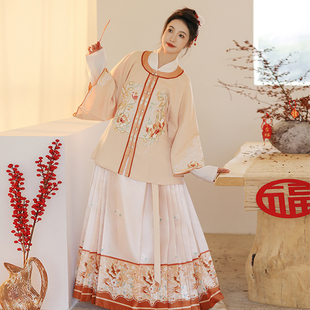 披衫 绣花圆领半袖 国风外套女明制过年服 灵栖丹山 汉尚华莲汉服