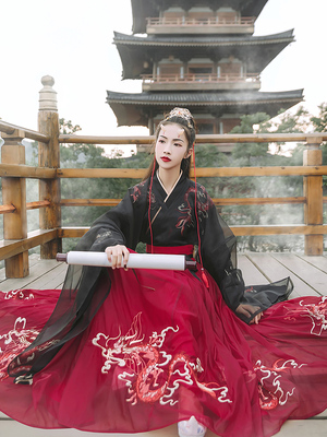 taobao agent 汉尚华莲 Yexian Ge improved Hanfu women's intercourse skirt skirt, waist dragon pattern embroidery 6-meter large bloom-after sale, no supplement