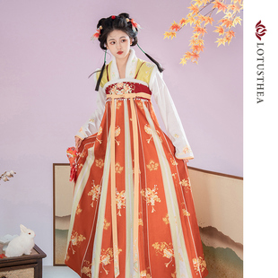 汉尚华莲花间赋原创唐制汉服女款 齐胸破裙日常秋冬唐褙子 一片式