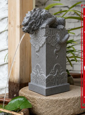 石雕青石吸水兽喷水造景流水摆件