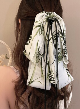 新中式水墨画蝴蝶结飘带抓夹女后脑勺半扎发夹子古风汉服百搭头饰