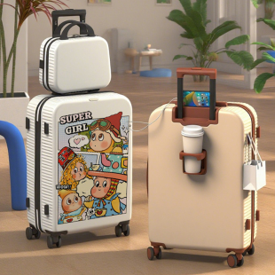 多功能2025行李箱涂鸦星星人旅行箱男大容量学生拉杆箱登机密码箱