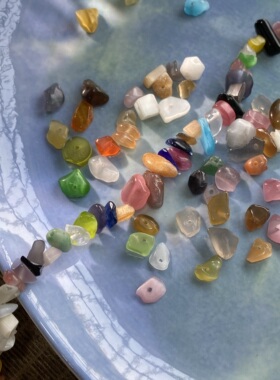 彩色玻璃猫眼5*8mm有孔碎石手工diy串珠手链项链饰品配件材料S60