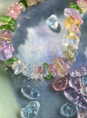 彩色爆花K9琉璃5*8mm有孔碎石手工diy串珠手链项链饰品材料S11