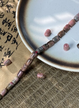 天然黑线红纹6*9mm桶珠散珠手工diy串珠手链项链饰品配件材料X758