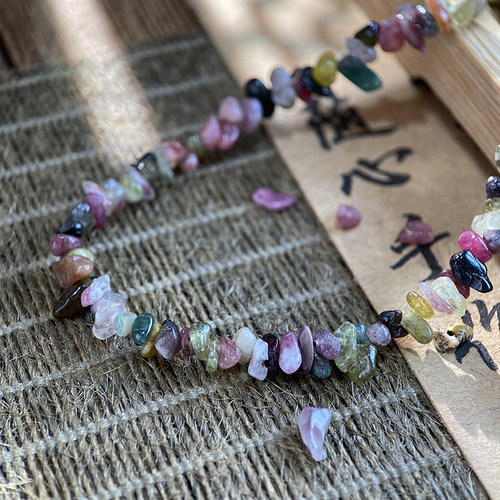 天然彩色碧玺3*5mm有孔碎石手工diy串珠手链项链饰品配件材料S01