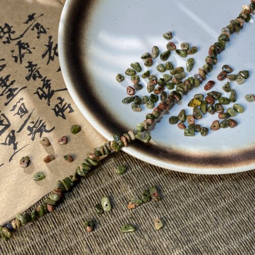 天然花绿石3*5mm有孔碎石手工diy串珠子手链项链饰品配件材料S199