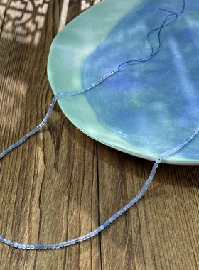 天然海蓝宝2mm切面方糖珠整串手工DIY串珠项链饰品配件半成品X394