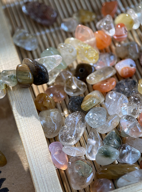 天然彩发晶5*8mm有孔碎石手工diy串珠手链项链饰品配件材料S26