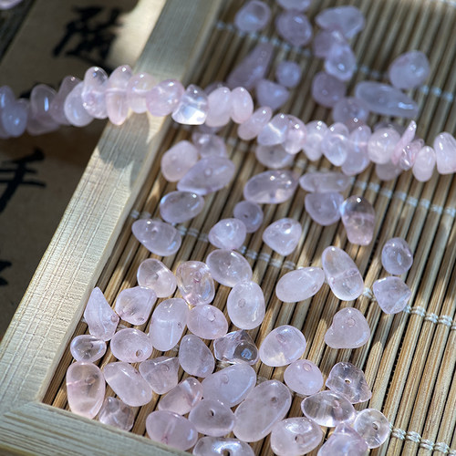 天然粉水晶3*5mm有孔碎石手工diy串珠子手链项链饰品配件材料S150