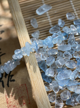 天然海蓝宝3*5mm有孔碎石手工diy串珠子手链项链饰品配件材料S230