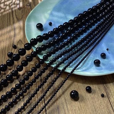 天然黑玛瑙3-4-5-6-8-10-12mm散圆珠手工diy串珠项链饰品材料S972