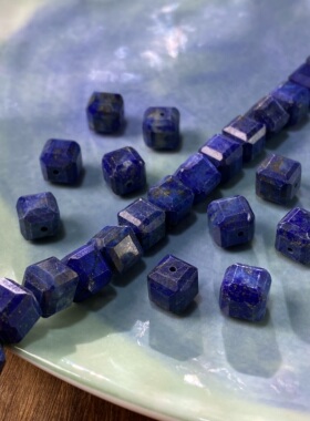 天然青金石8mm切面方糖珠整串手工DIY串珠项链饰品配件材料X424