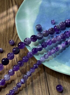 天然梦幻紫水晶6-8-10mm散圆珠手工diy串珠手链项链饰品配件S724